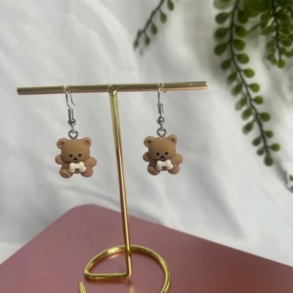 ❤️ FREE Bear Love Bow Animal Girly Drop Pop Art Artsy Kids Chic Hip Earrings - Picture 7 of 8